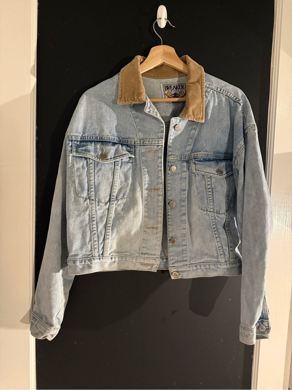 Vintage Light Blue Denim Jacket with Tan Corduroy Collar